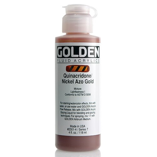 Golden, Fluid Acrylic, Paint, 4oz, Quinacridone Nickel Azo Gold